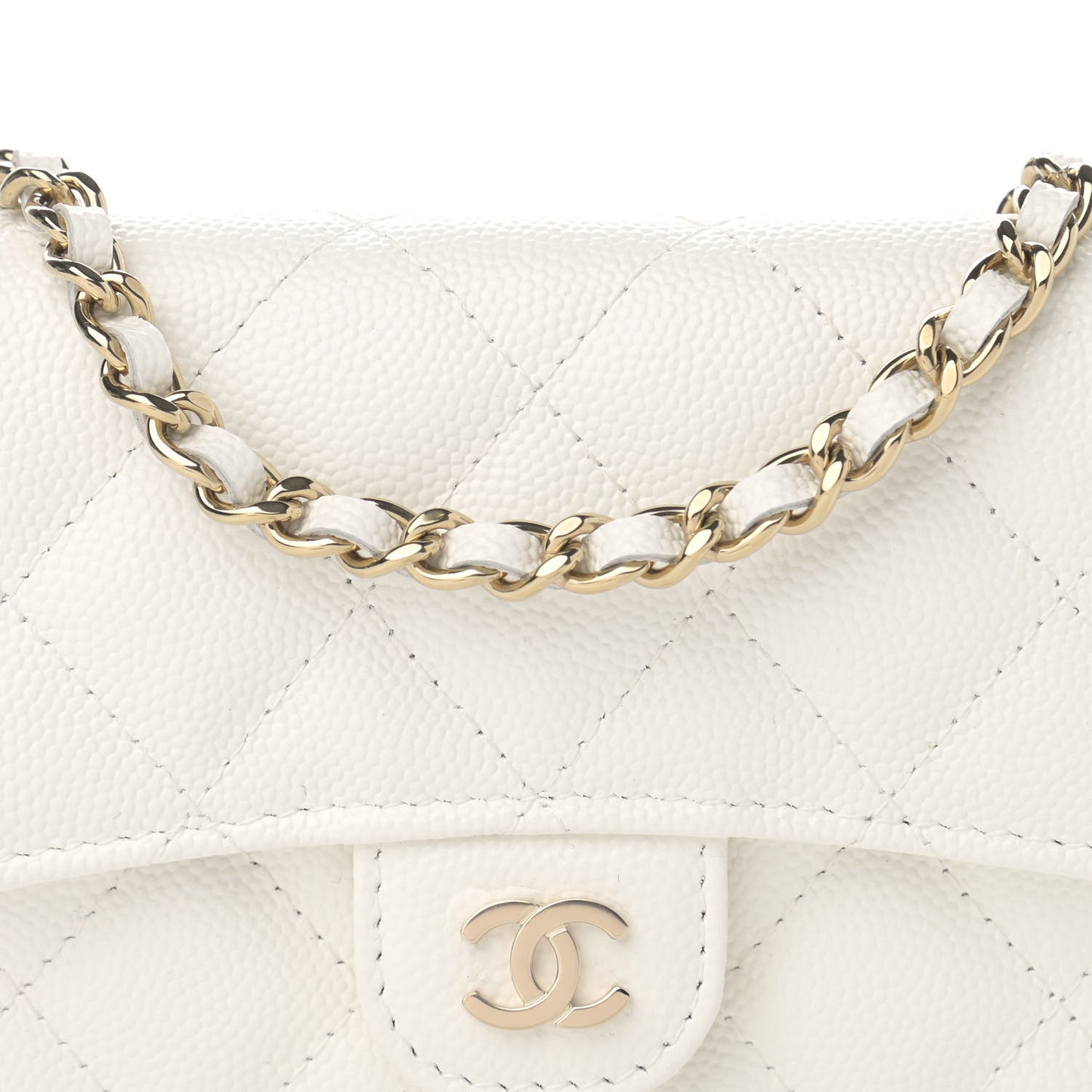 Caviar Quilted Mini Chain Bag White