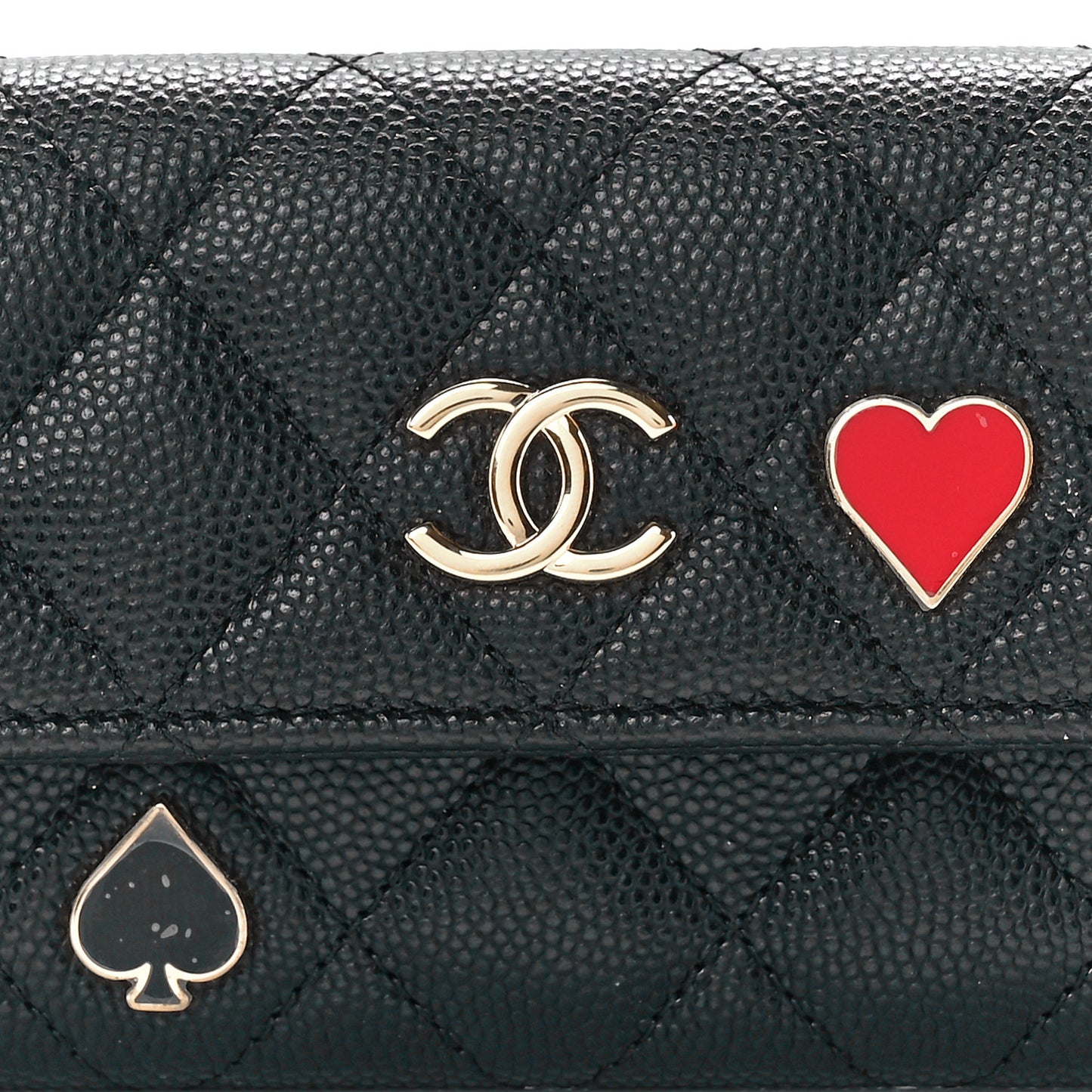Caviar Quilted Enamel Coco Casino Flap Card Holder Wallet Black