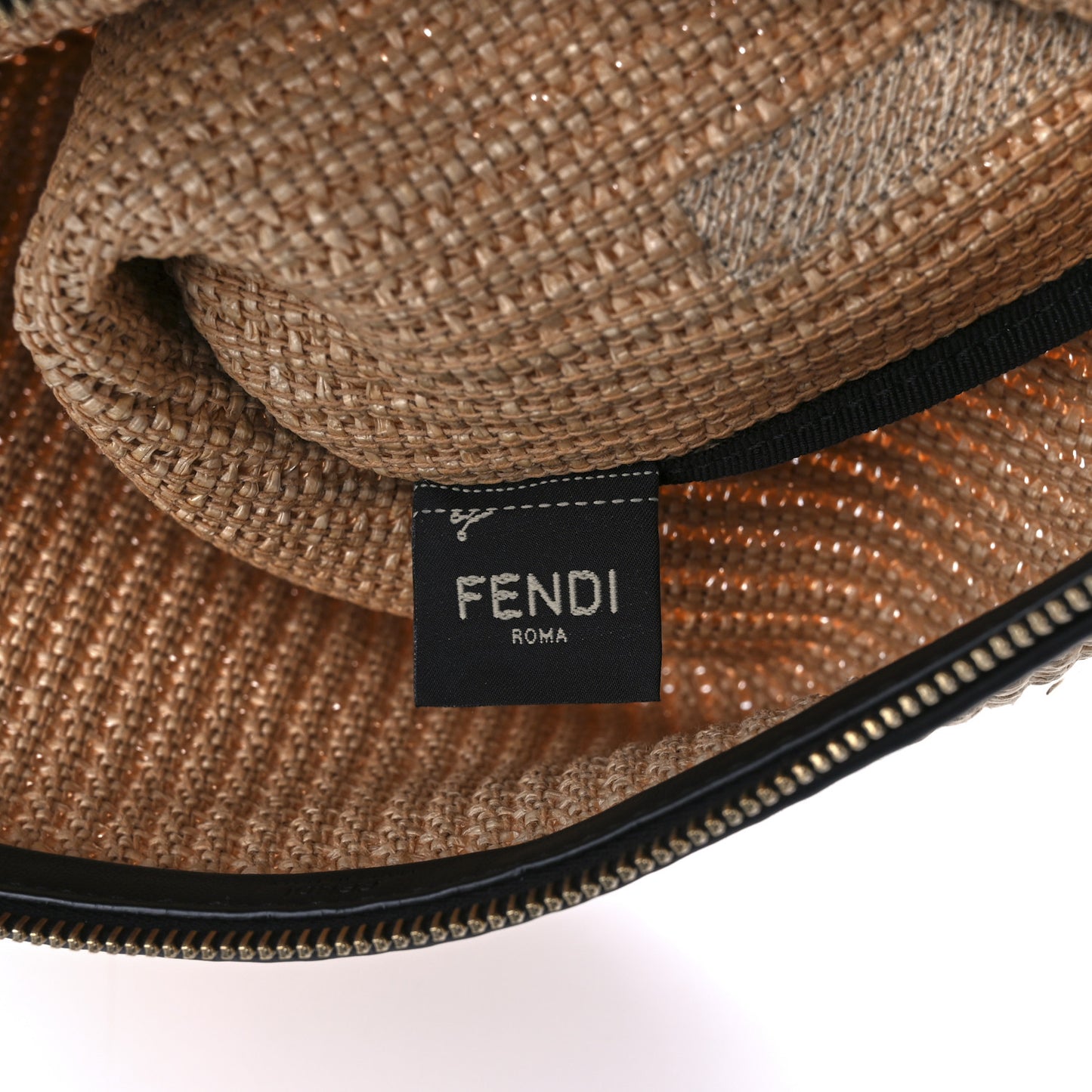 Straw Vitello King Logo Woven Large Flat Pouch Paglia Black