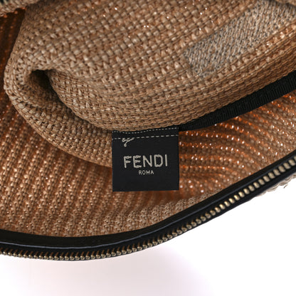 Fendi Straw Vitello King Logo Woven Large Flat Pouch Paglia Black 5 of 9