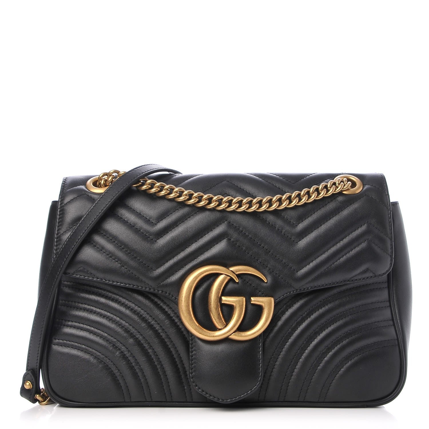Gucci Calfskin Matelasse Medium GG Marmont Shoulder Bag Black 1 of 7