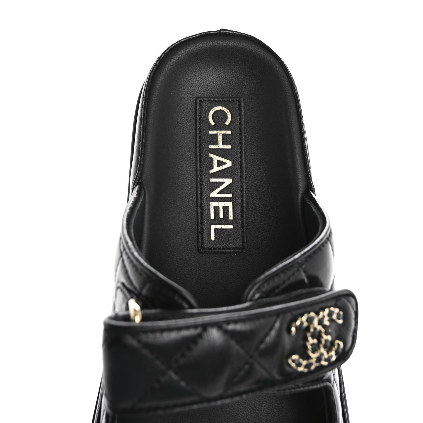 Lambskin Quilted Velcro Dad Chain CC Slide Sandals 36 Black