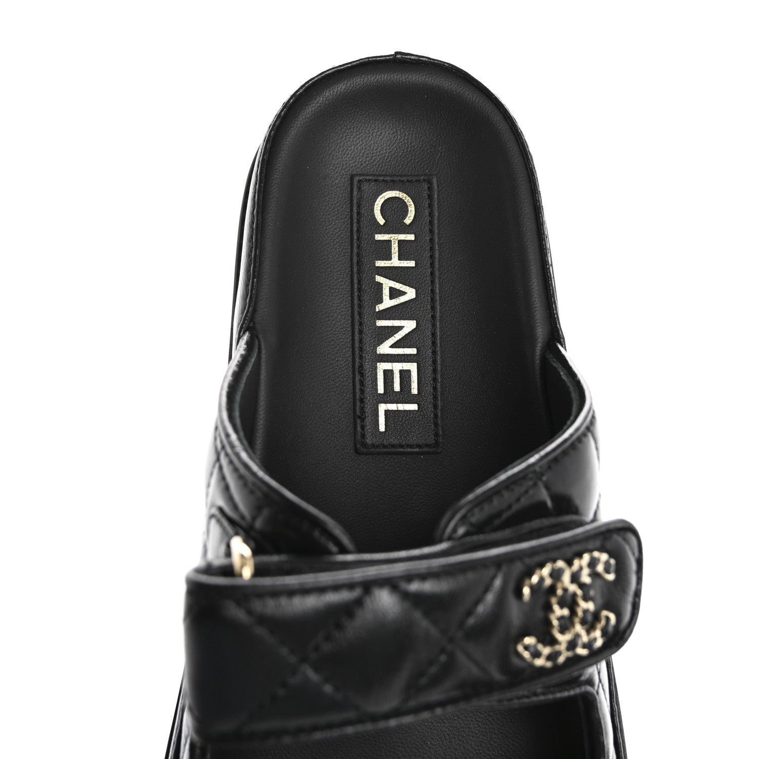 Chanel Lambskin Quilted Velcro Dad Chain CC Slide Sandals 36 Black 7 of 10