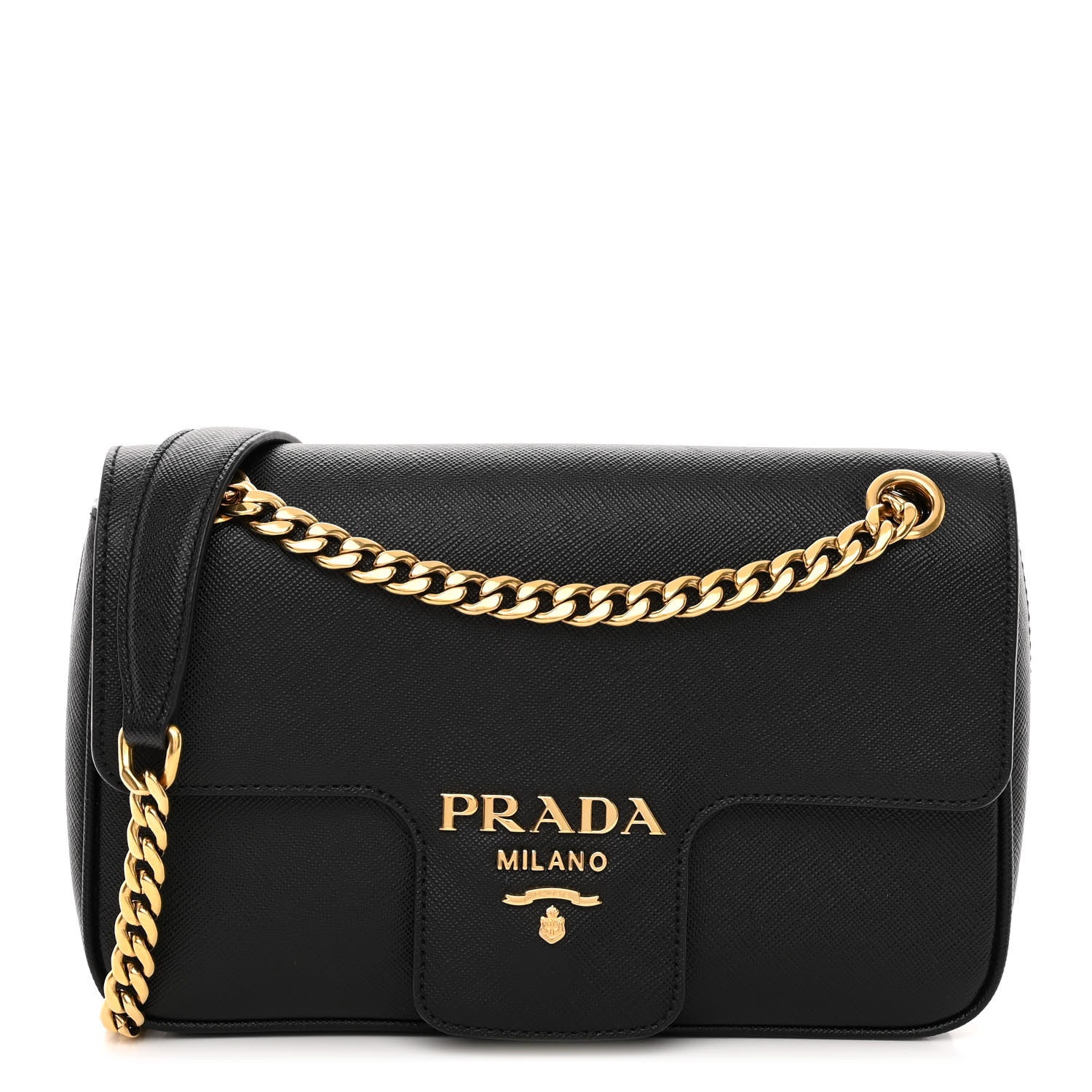 Prada Saffiano Flap Shoulder Bag Black 1 of 9