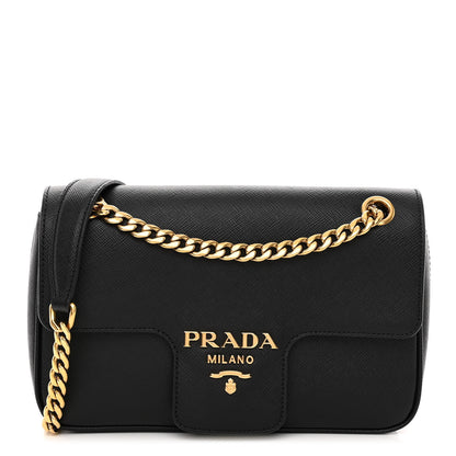 Prada Saffiano Flap Shoulder Bag Black 1 of 9