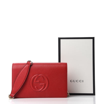 Gucci Pebbled Calfskin Soho Wallet on Chain Hibiscus Red 10 of 10