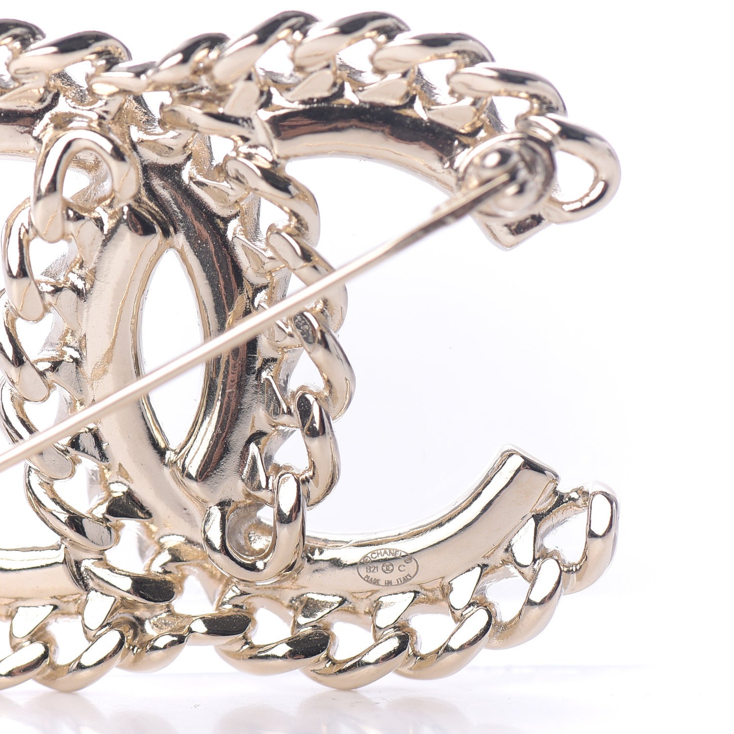 Crystal Chain CC Brooch Gold
