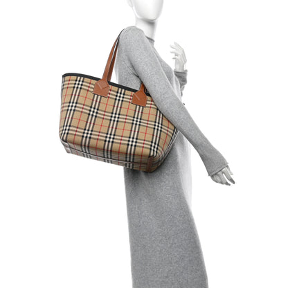 Burberry Cotton Vintage Check Medium London Tote Bag Briar Brown Black 2 of 13