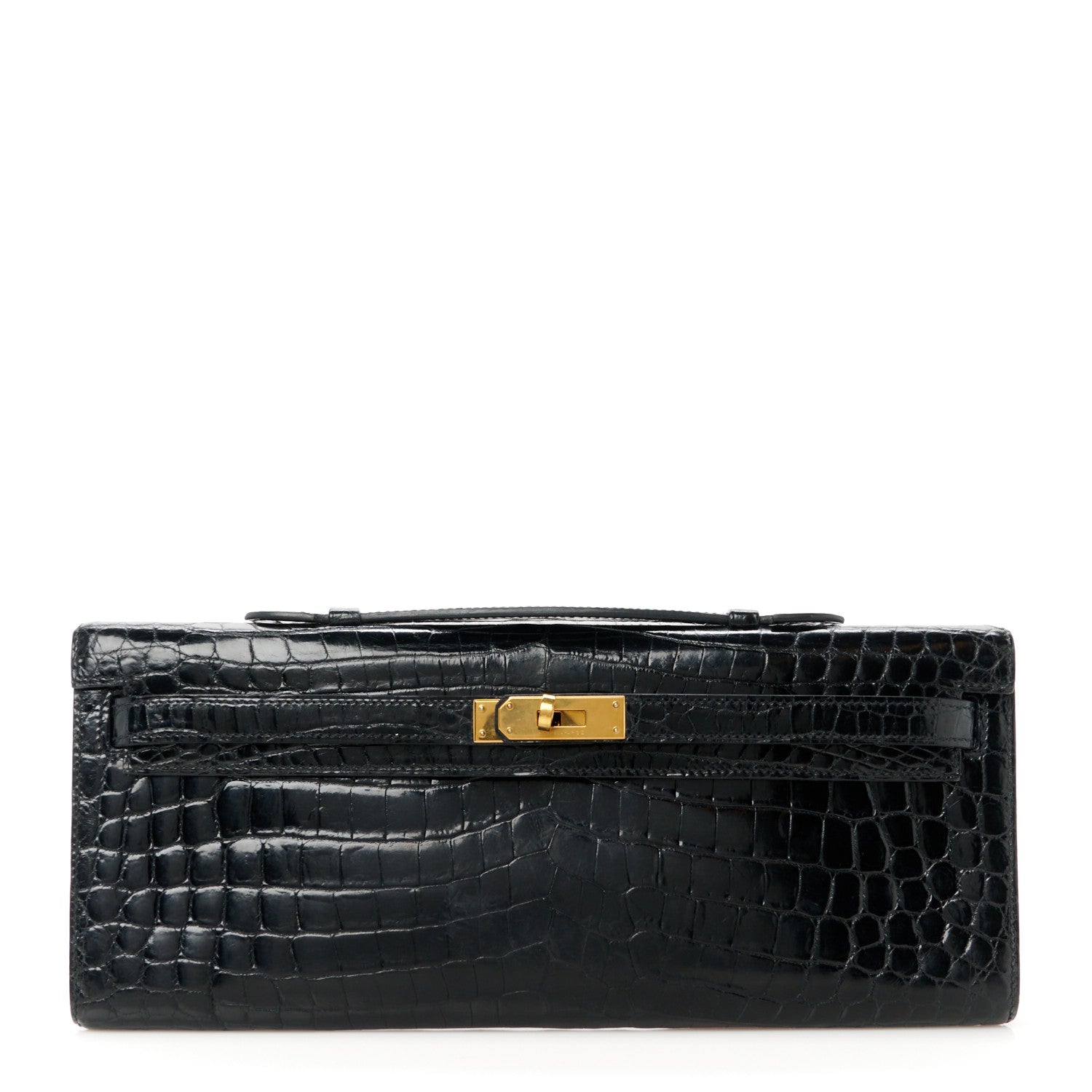 Hermes Shiny Niloticus Crocodile Kelly Cut Pochette Black 1 of 10