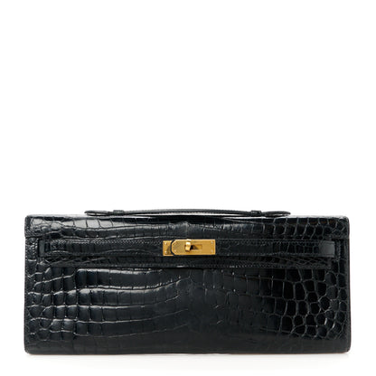 Hermes Shiny Niloticus Crocodile Kelly Cut Pochette Black 1 of 10