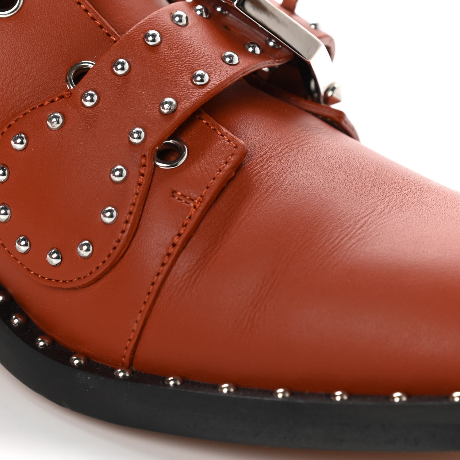 Givenchy Calfskin Studded Prue Buckle Bootie 36.5 Cognac 10 of 12