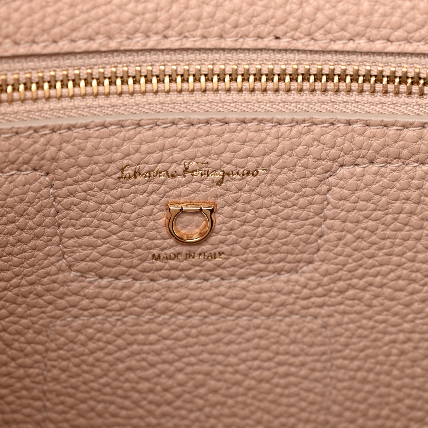 Grained Calfskin Double Handle Small Amy Tote Beige