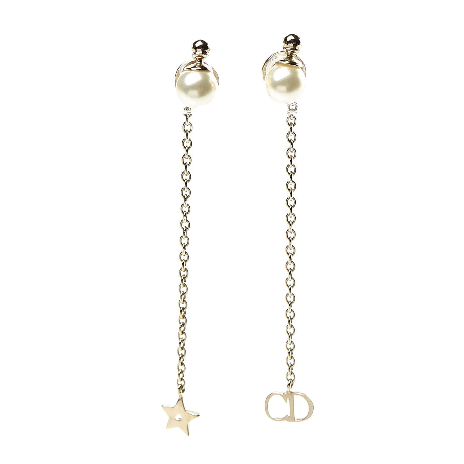 Christian Dior Pearl La Petite Tribale Dangle Chain Earrings Gold 1 of 5