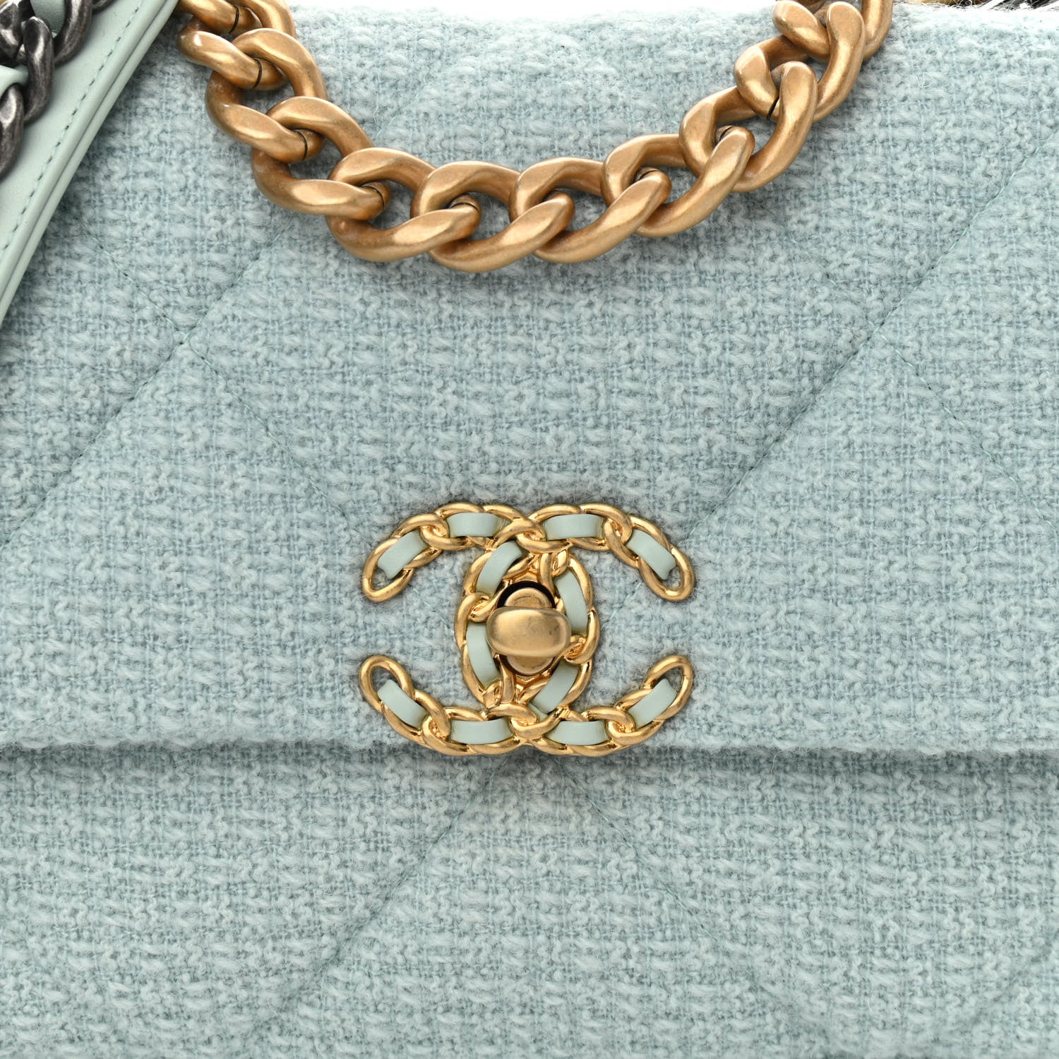 Chanel Tweed Mixed Fibers Quilted Medium Chanel 19 Flap Light Green 8 of 10