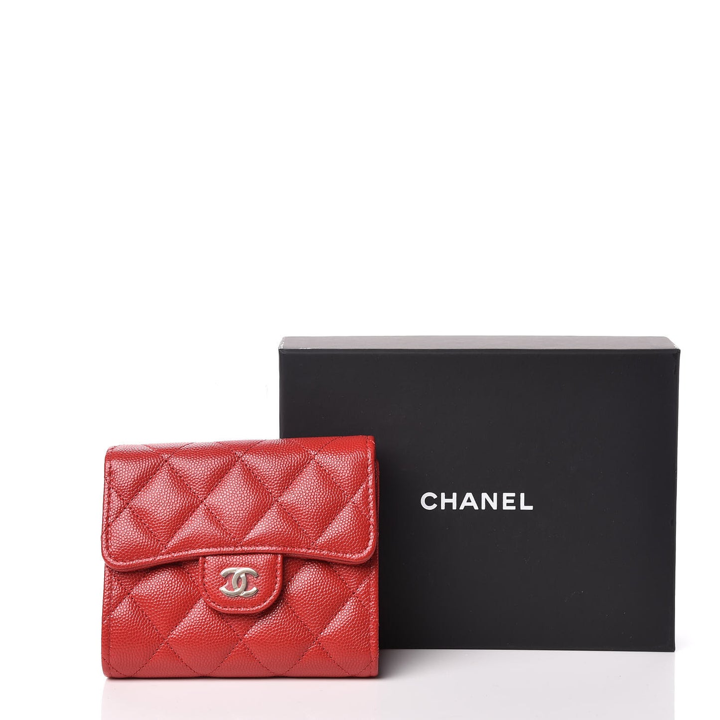 Caviar Quilted Compact Flap Wallet Red