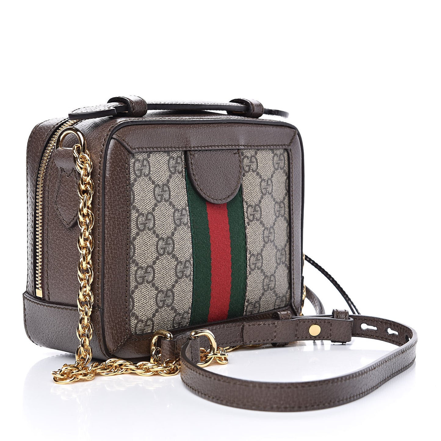 GG Supreme Monogram Mini Ophidia Top Handle Shoulder Bag Brown