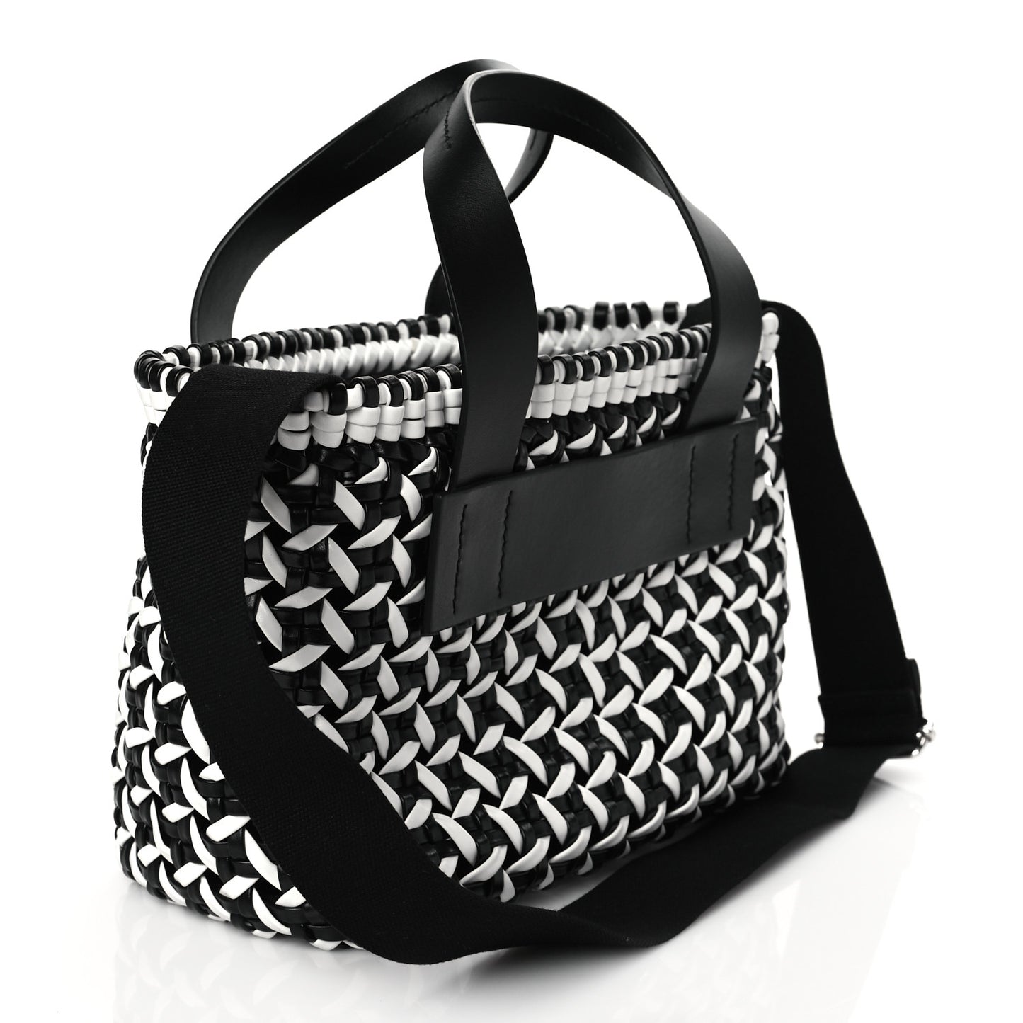 Nappa Matelasse Wicker Basket Bag Black White