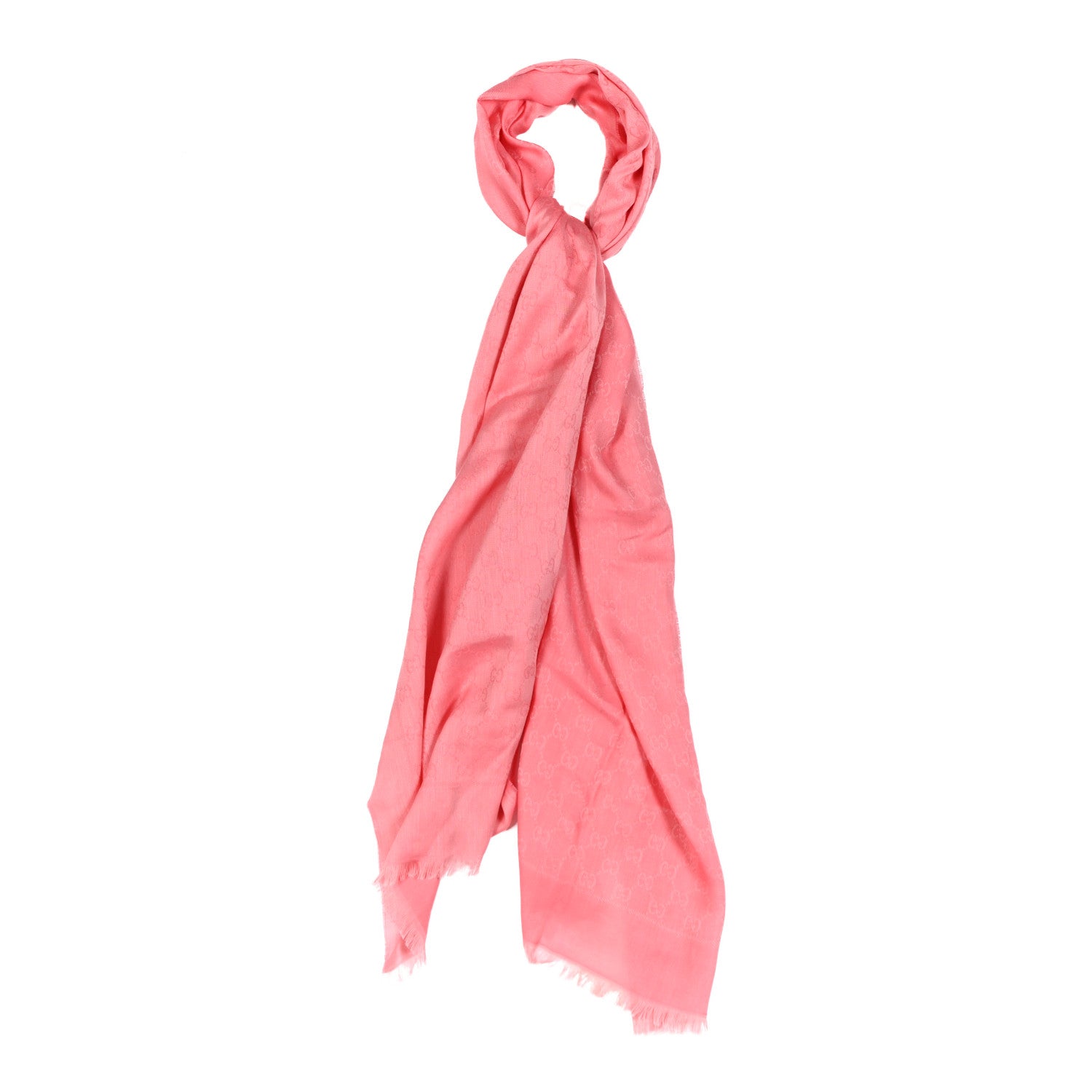 Gucci Wool Jacquard GG Monogram Reversible New Sten Fringe Scarf Pink 1 of 3
