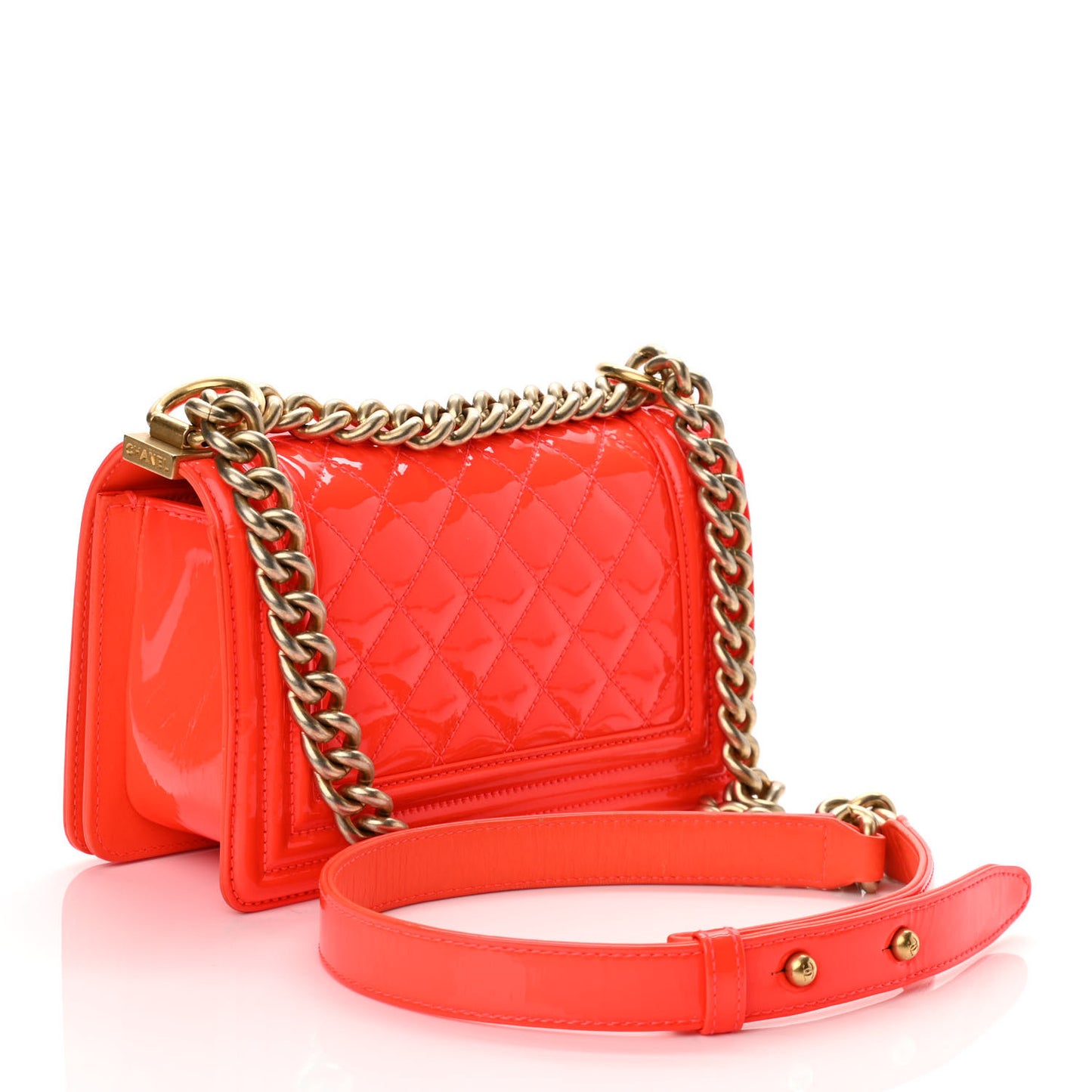 Patent Calfskin Quilted Small Boy Flap Orange
