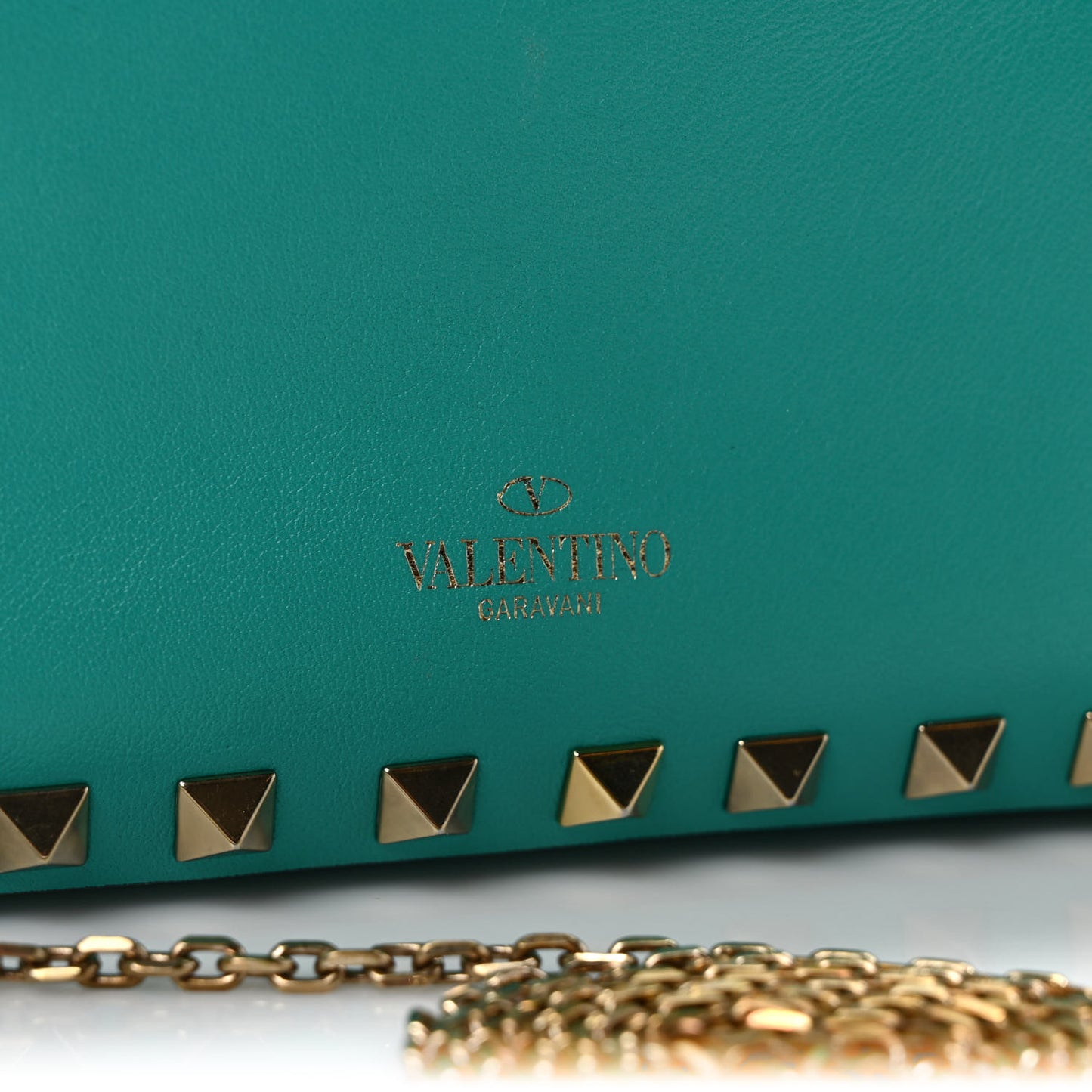 Calfskin Rockstud Flap Wallet On Chain Opaline Green
