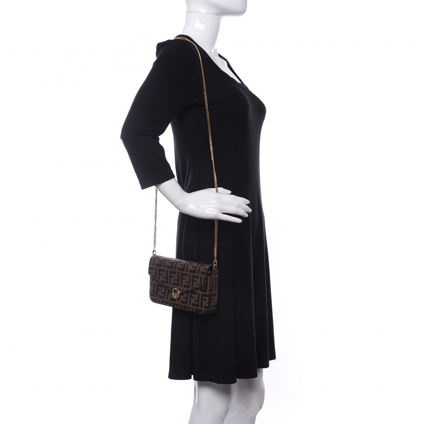 Vitello Soft F is Fendi Bi-Color FF 1974 Embossed Envelope Wallet On Chain with Pouches Maya Black