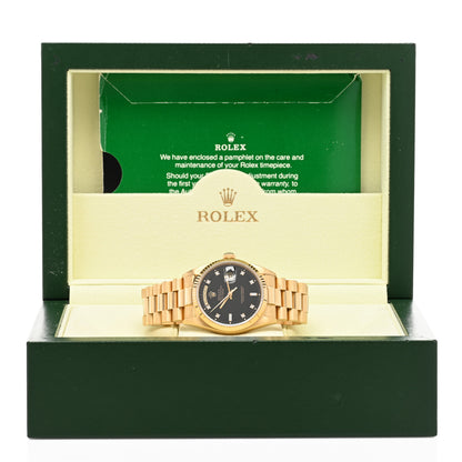 Rolex 18K Yellow Gold Diamond 36mm Oyster Perpetual Day-Date President Watch Black 18038 5 of 5