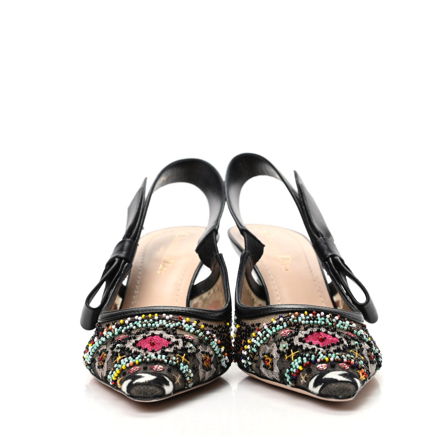 Embroidered Calfskin Beaded Sweet D Sling-Back Pumps 37.5 Black Turquoise