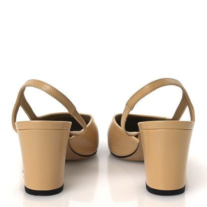 Chanel Goatskin Grosgrain Cap Toe CC Slingback Pumps 38.5 Beige Black 6 of 14