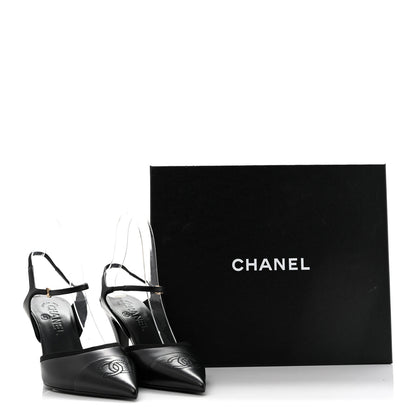 Chanel Lambskin Pointed Cap Toe CC Slingback Pumps 38 Black 12 of 12
