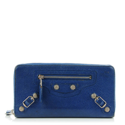 Balenciaga Agneau Giant 12 Silver Hardware Continental Zip Around Wallet Bleuette 1 of 7