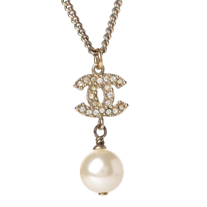 Chanel Crystal Pearl CC Drop Necklace Gold 4 of 6