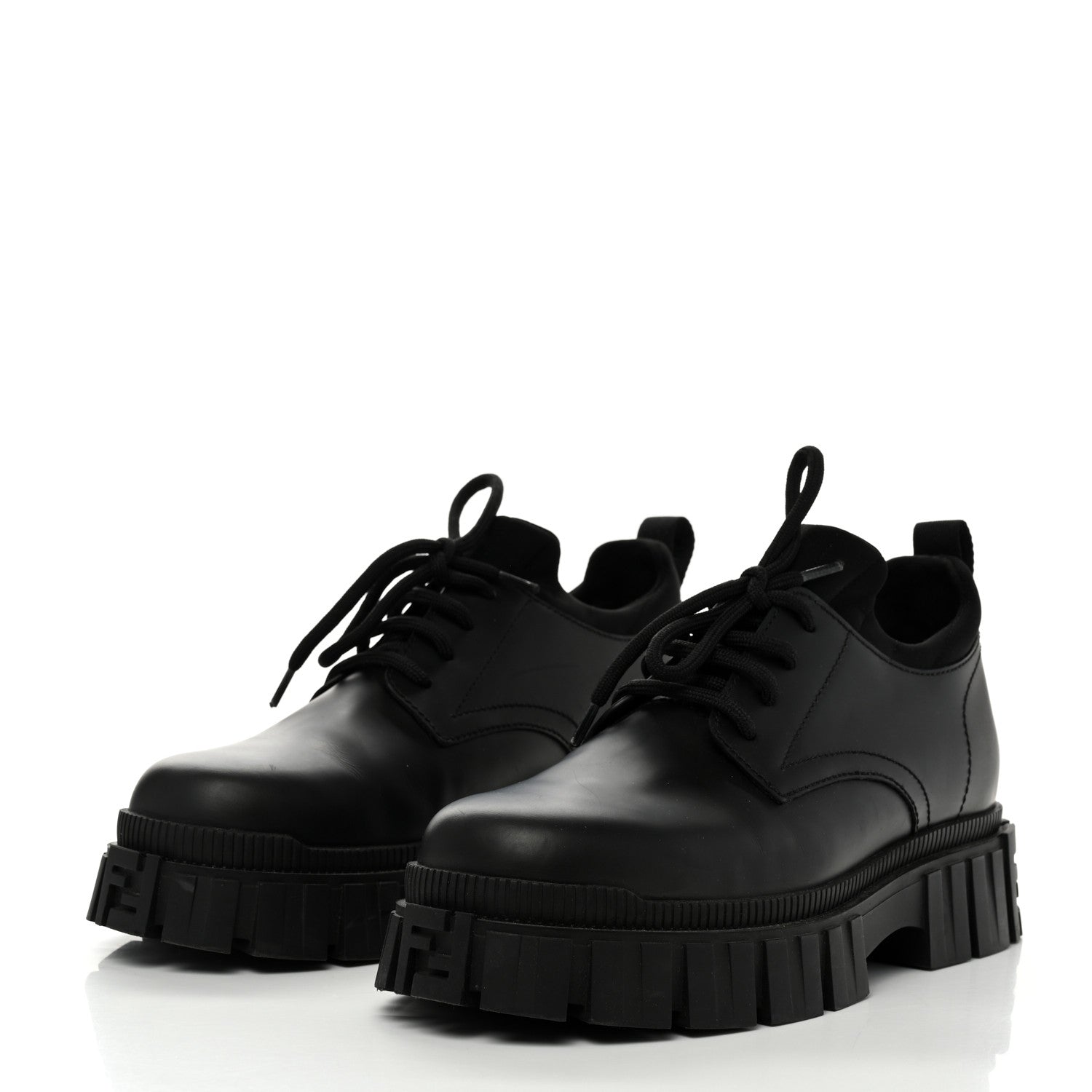 Fendi Vitello Abrasivato Lycra Womens Fendi Force Lace Up Oxfords 40.5 Black 3 of 9