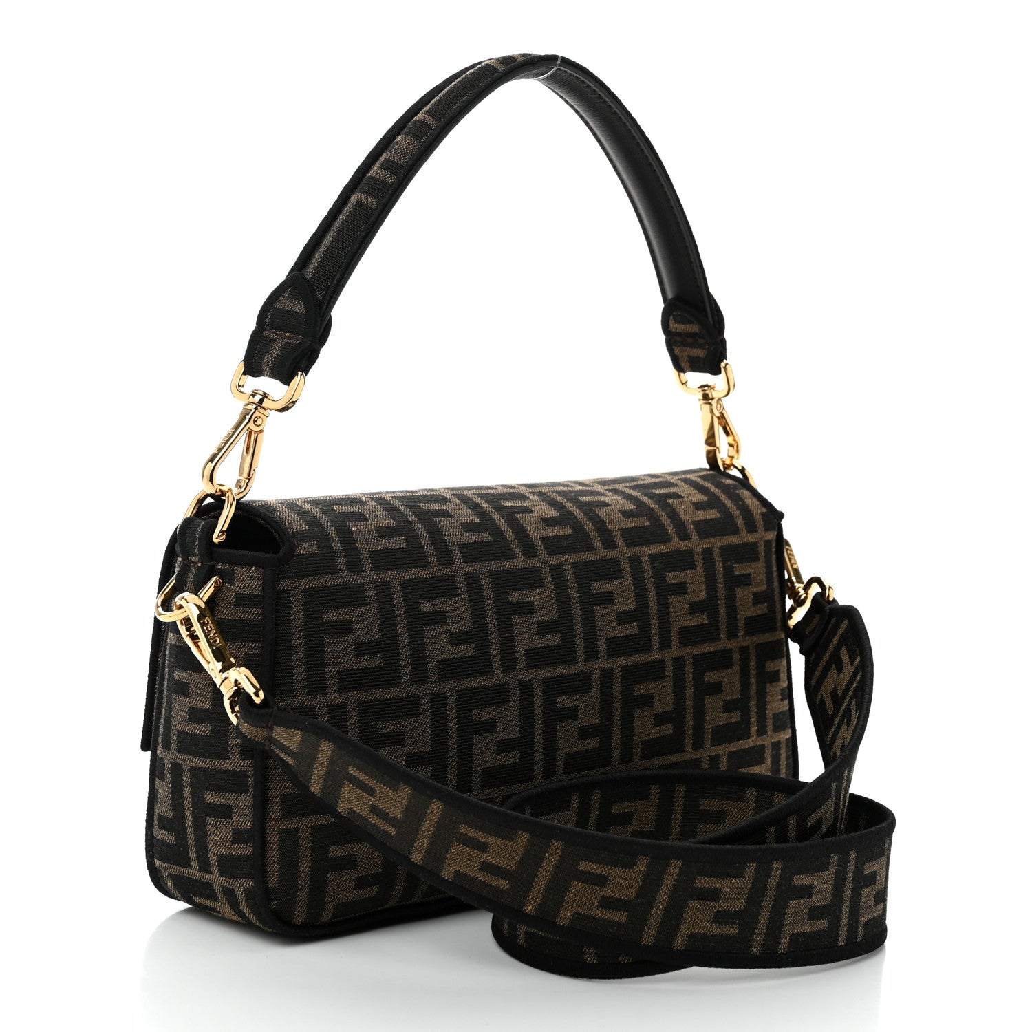 Fendi Fabric Jacquard FF 1974 Medium Baguette Tobacco Moro Black 3 of 11