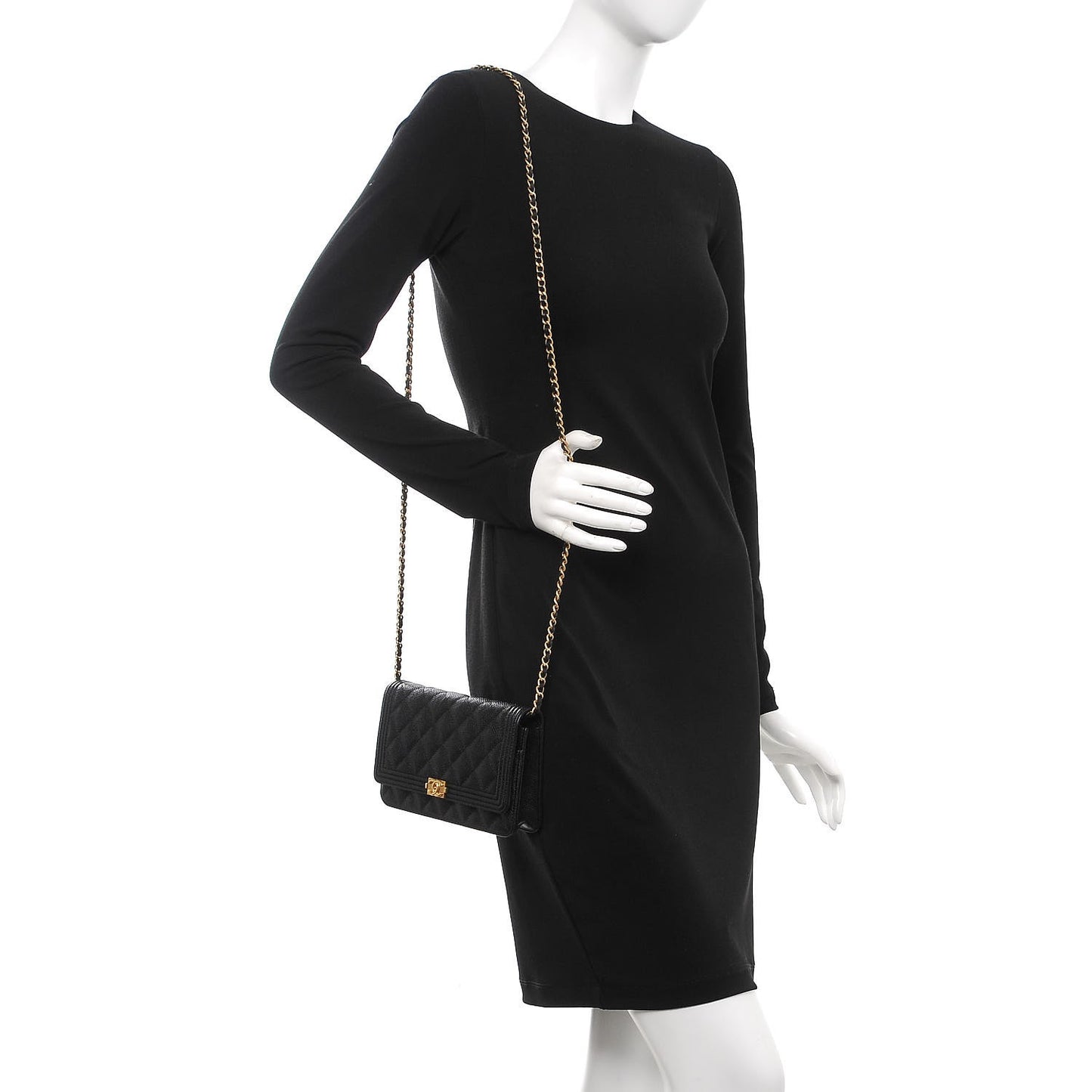 Caviar Quilted Boy Wallet On Chain WOC Black