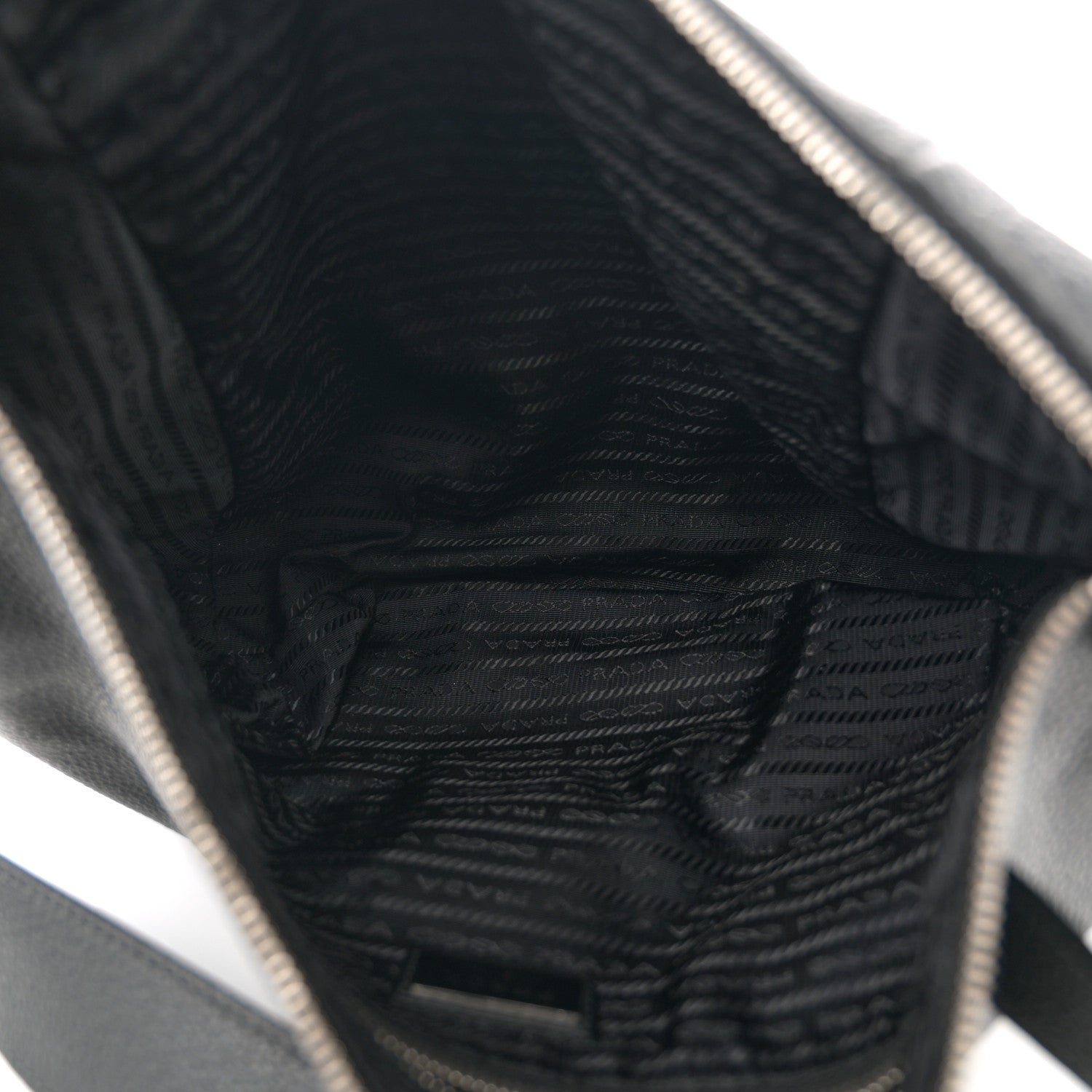 Prada Vitello Daino Triangle Logo Embossed Shoulder Bag Black 5 of 10