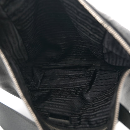 Prada Vitello Daino Triangle Logo Embossed Shoulder Bag Black 5 of 10