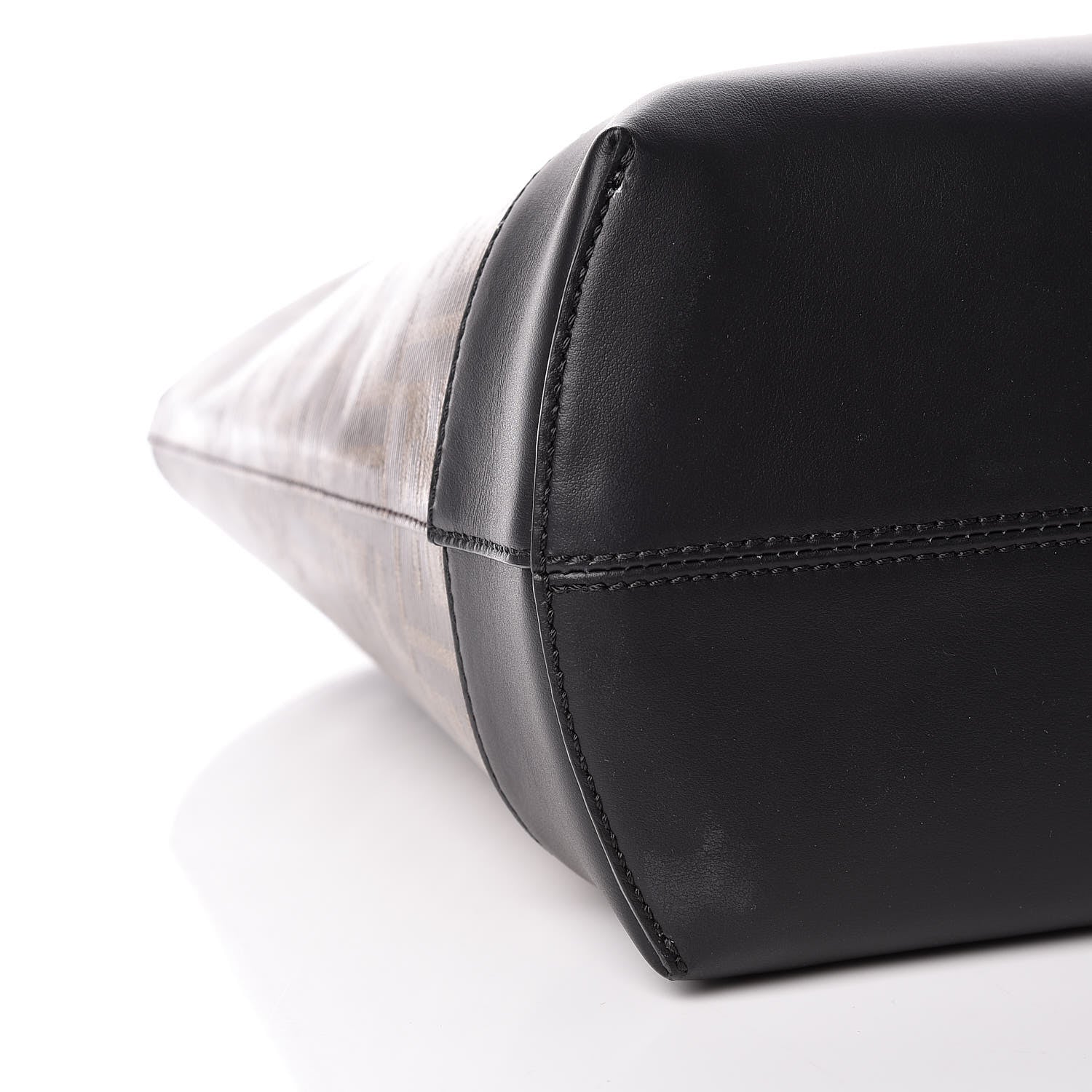 Fendi Glazed Fabric Vitello Century FF 1974 Stamp Patch Shopping Tote Mogano Panna Black 8 of 9