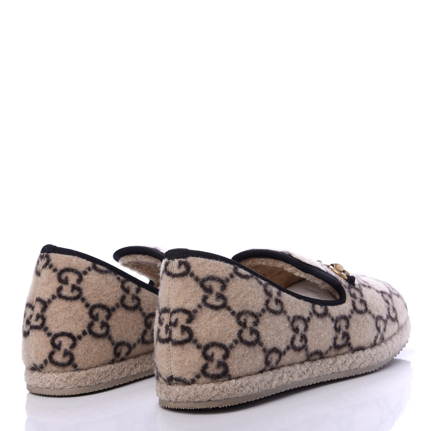 Covered Wool GG Monogram Mens Fria Horsebit Loafers 8.5 Beige Ebony Black Butterscotch