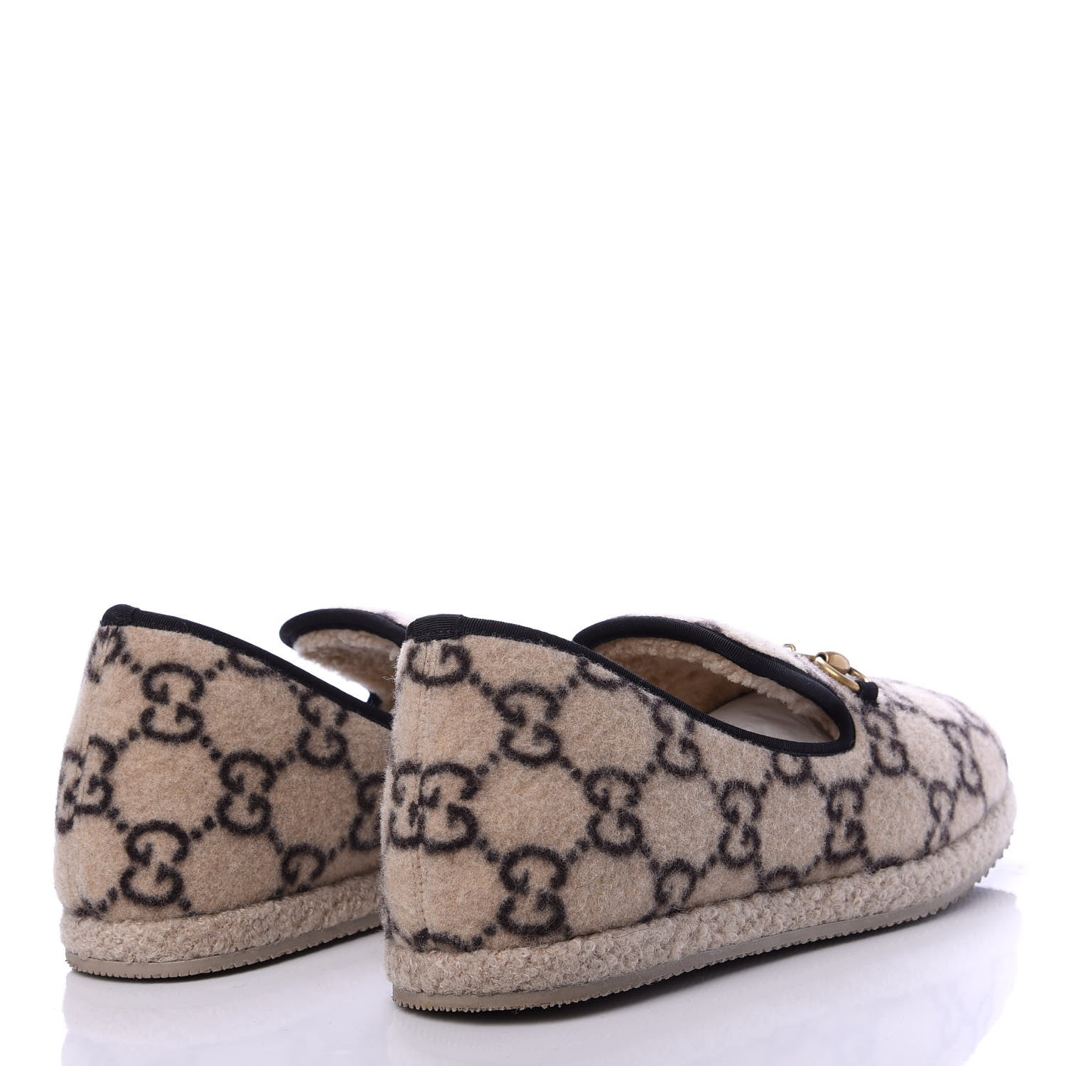 Gucci Covered Wool GG Monogram Mens Fria Horsebit Loafers 8.5 Beige Ebony Black Butterscotch 4 of 10