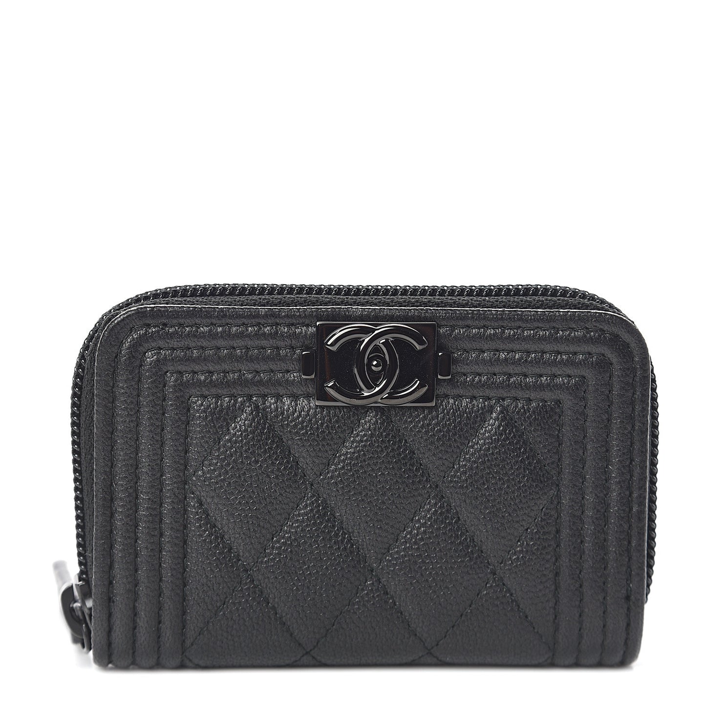 Caviar Quilted Boy Zip Around Coin Purse Wallet So Black