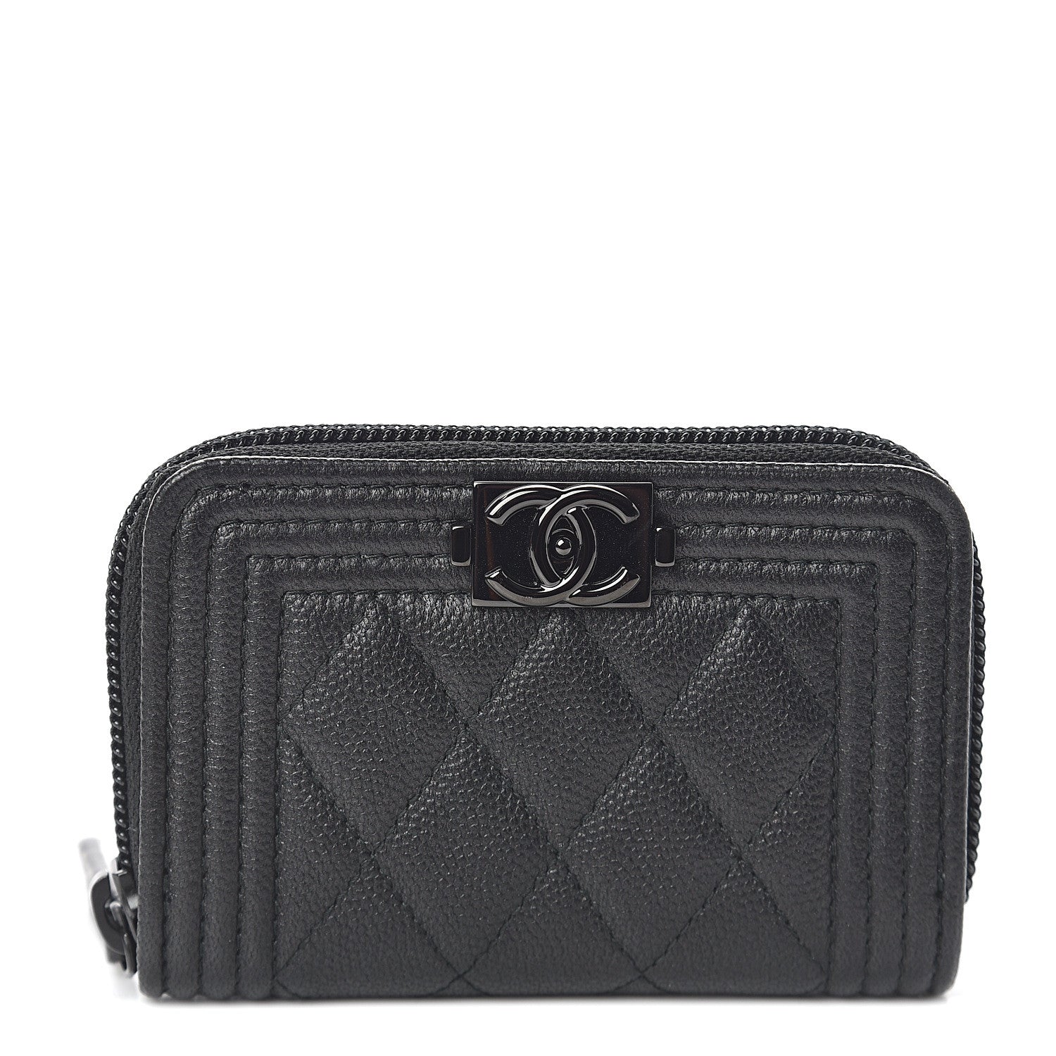 Chanel Caviar Quilted Boy Zip Around Coin Purse Wallet So Black 1 of 6