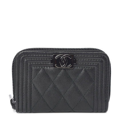 Chanel Caviar Quilted Boy Zip Around Coin Purse Wallet So Black 1 of 6