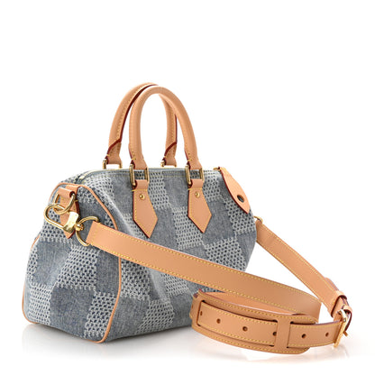 Louis Vuitton Damier Denim 3D Speedy Bandouliere 25 Bleu 3 of 9