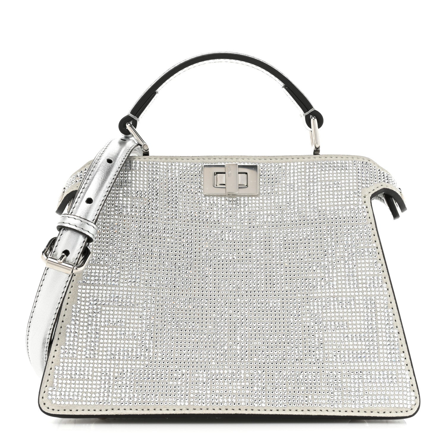 Fendi Crystal Vitello Laminato FF Petite Peekaboo I SEE U Satchel Crystal Argento 1 of 14
