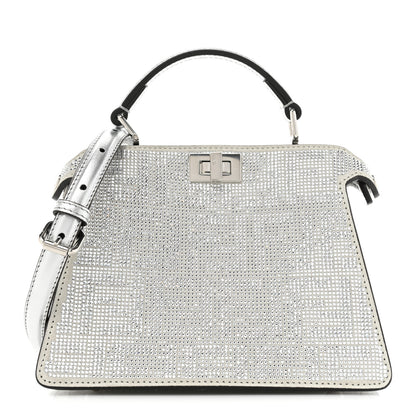 Fendi Crystal Vitello Laminato FF Petite Peekaboo I SEE U Satchel Crystal Argento 1 of 14