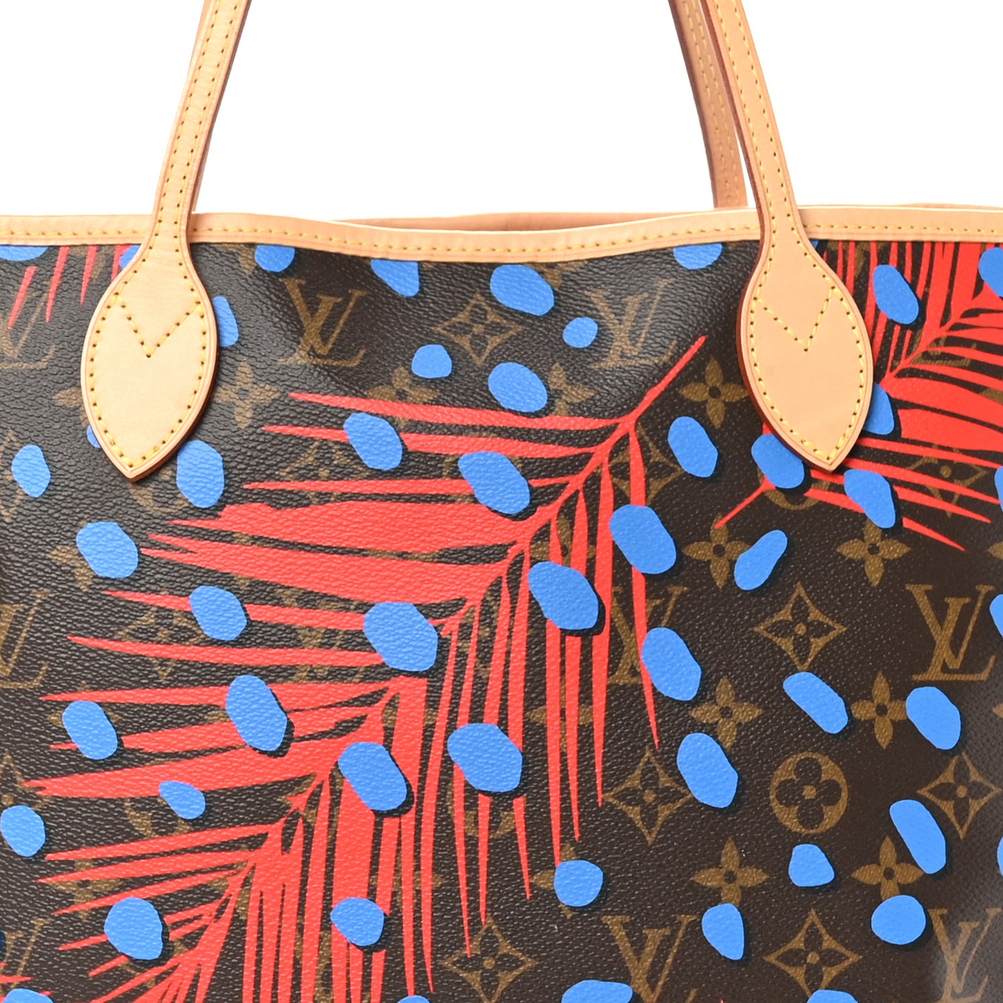 Monogram Jungle Dots Neo Neverfull MM Coquelicot Denim