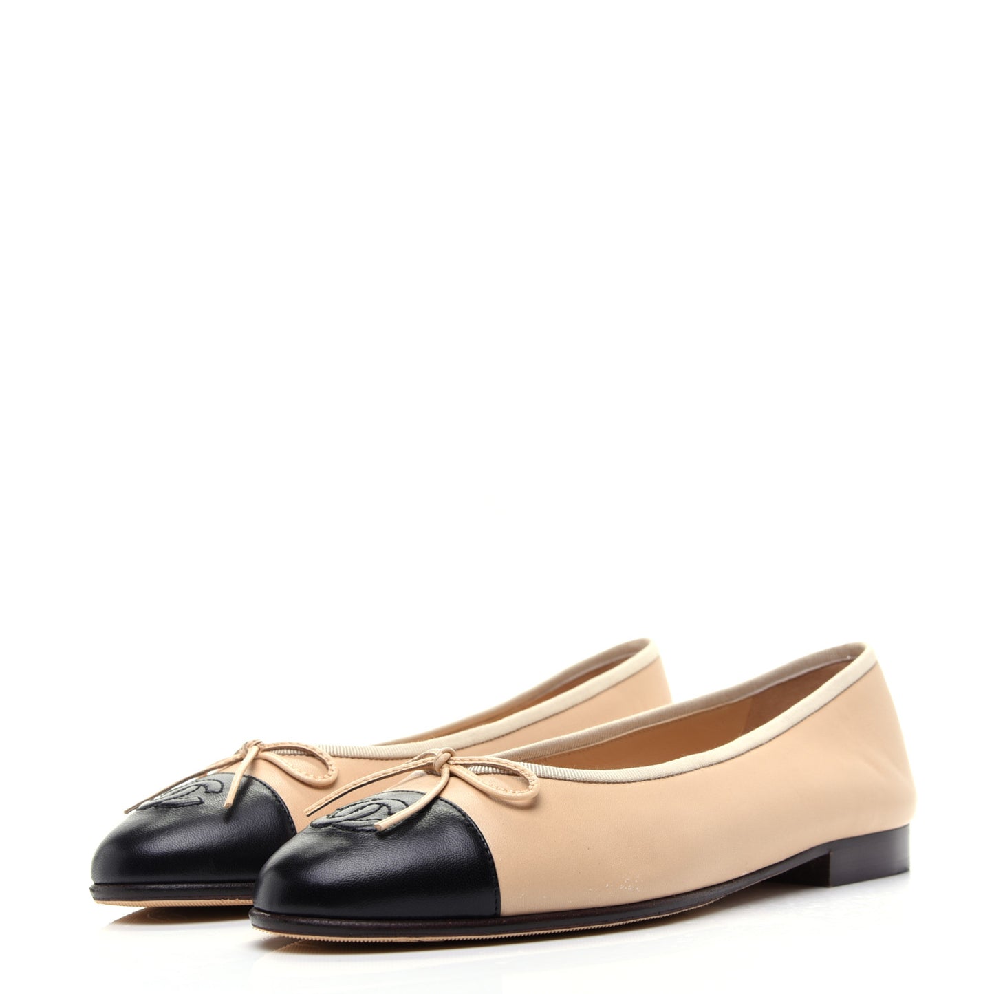 Lambskin CC Cap Toe Ballerina Flats 38 Beige Black