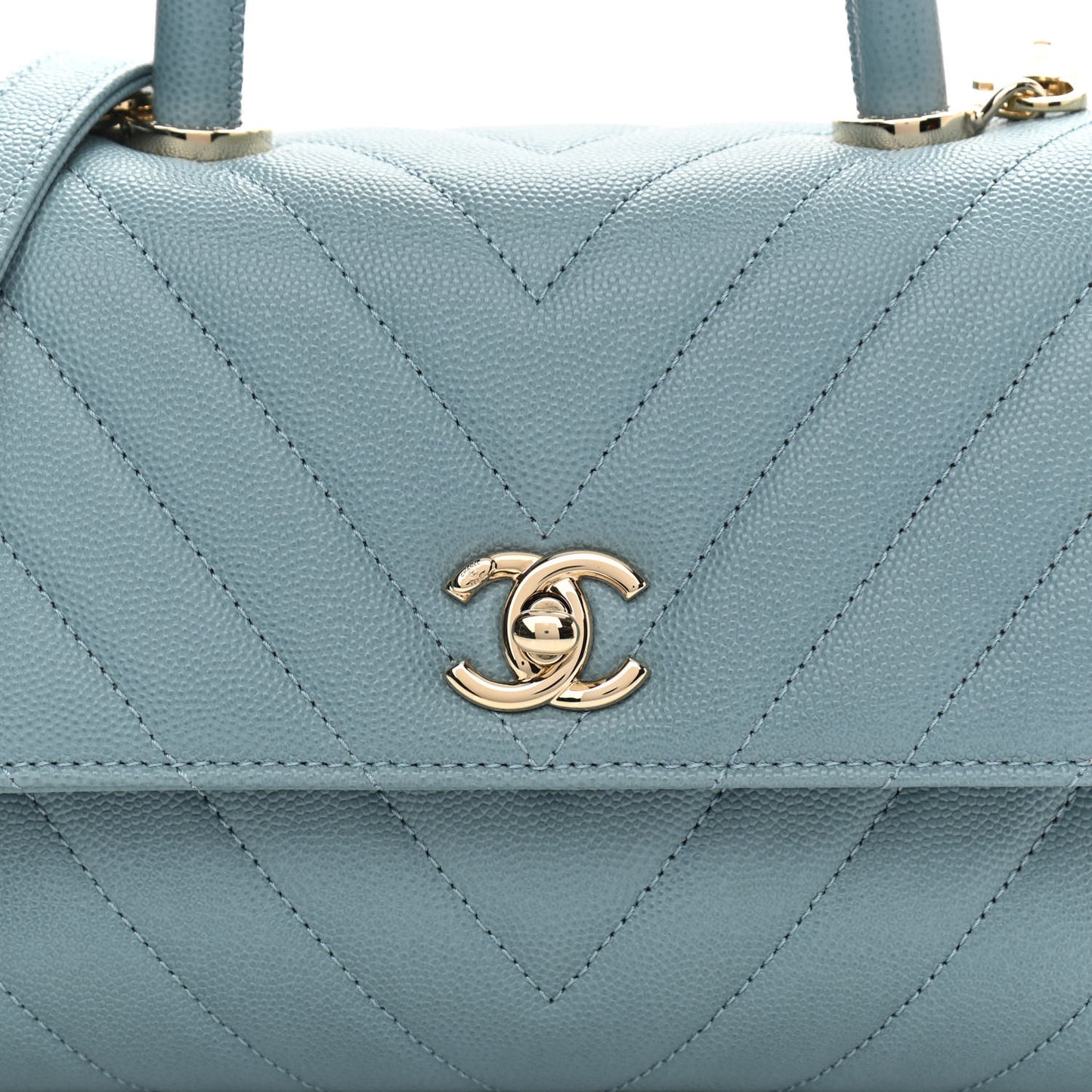 Caviar Chevron Quilted Mini Coco Handle Flap Sky Blue