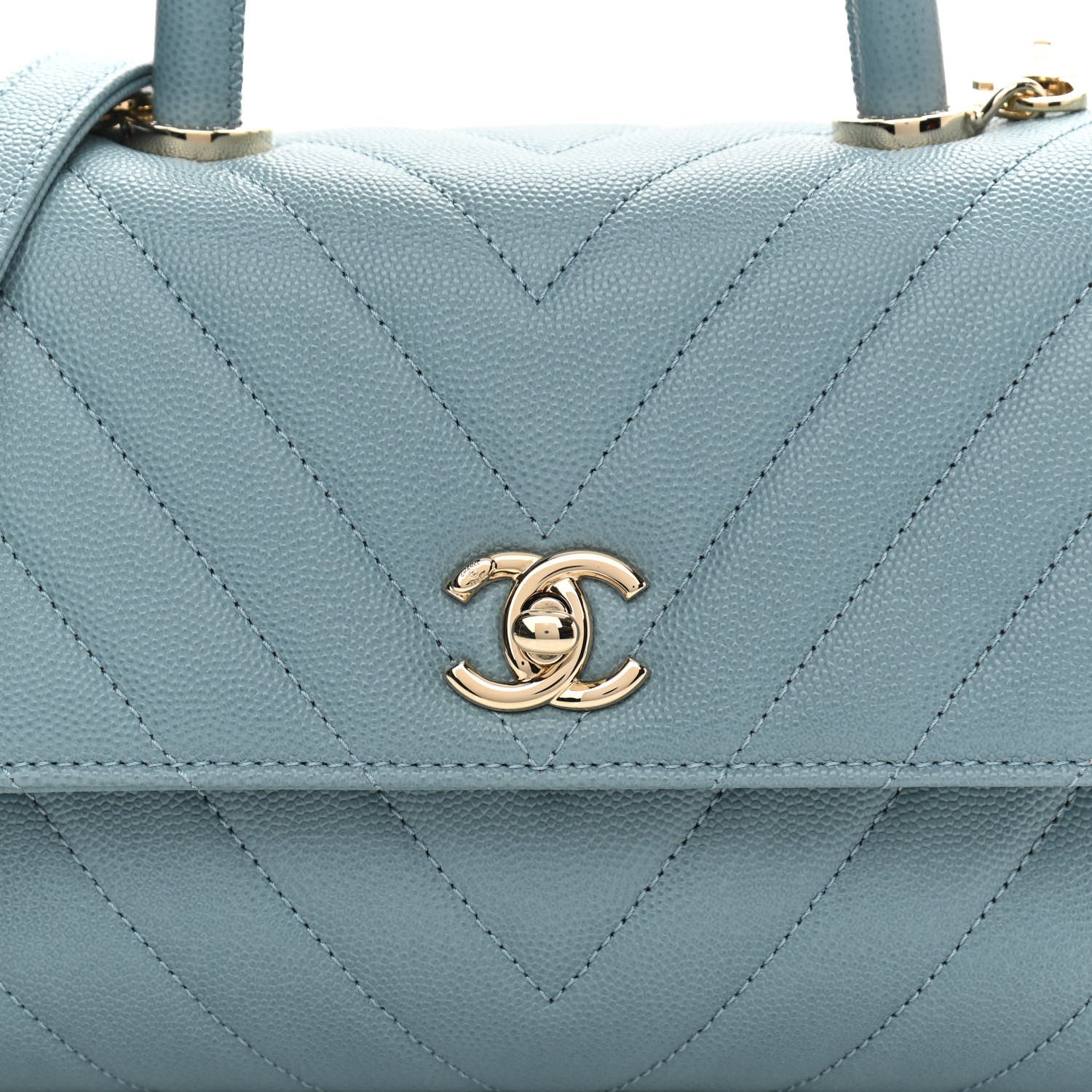 Chanel Caviar Chevron Quilted Mini Coco Handle Flap Sky Blue 7 of 9