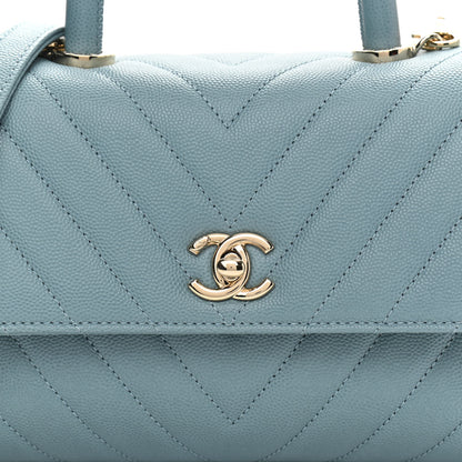 Chanel Caviar Chevron Quilted Mini Coco Handle Flap Sky Blue 7 of 9